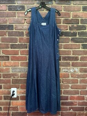 Vtg Sophia Rose Denim Midi Dress Sz 12 / Large -36 Chest /-50” Long